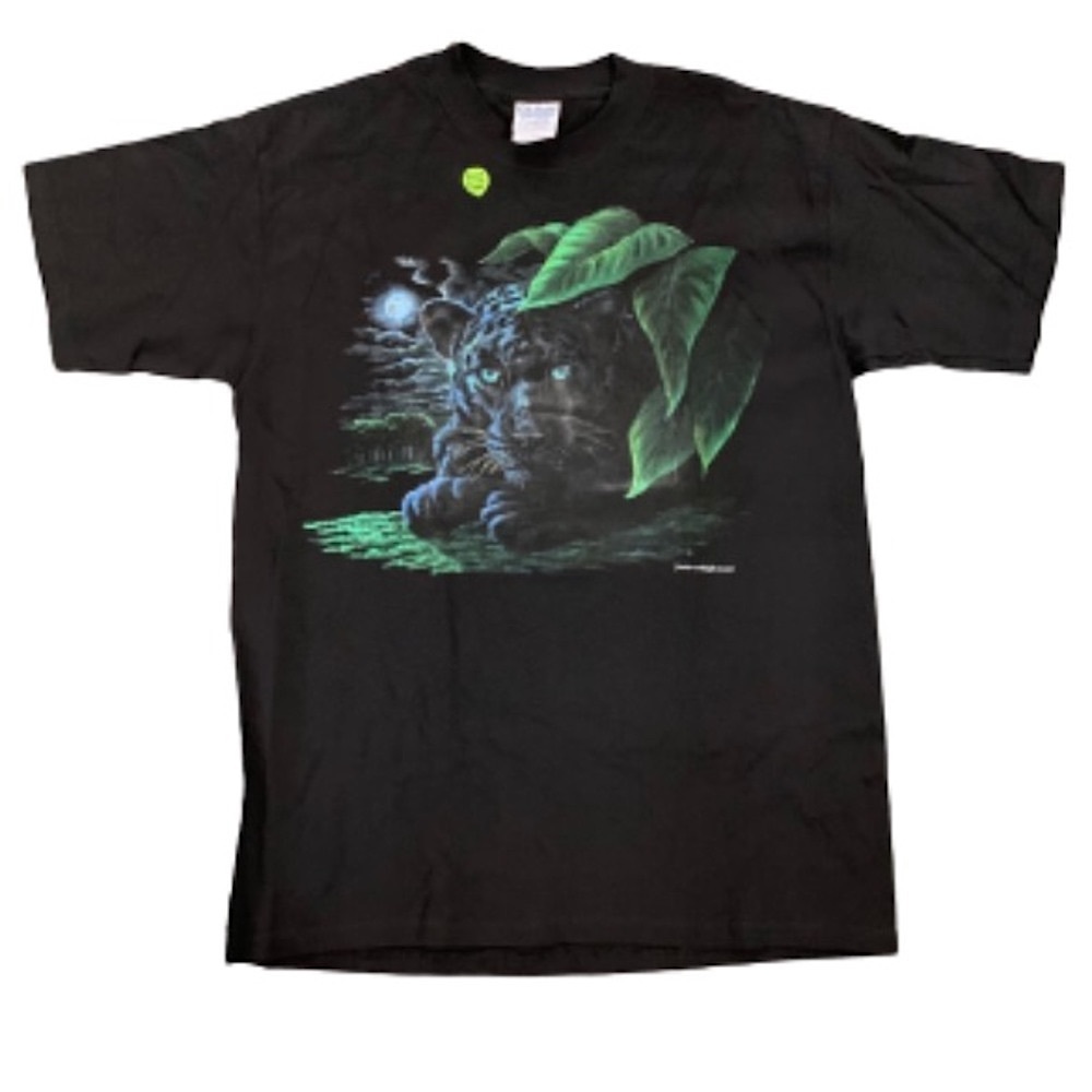 Glow in the Dark black leopard 100% cotton short sleeve unisex Tshirt Size Large